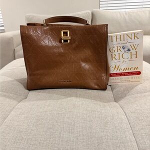 Michael Kors Brown Textured Leather Satchel – Gold Hardware, Chic Structured Bag